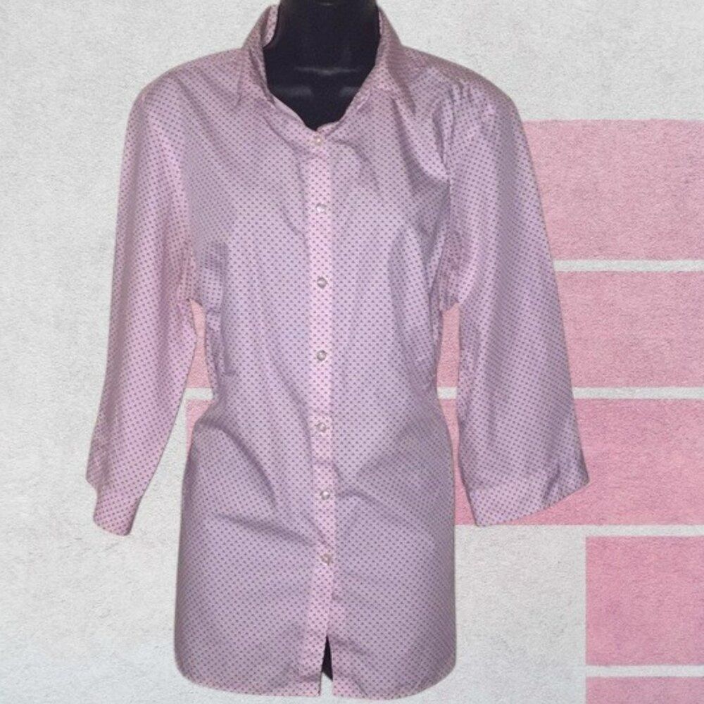 Land's End Pink Phoenix Bird Print Button Collar Blouse Size 14W Super Soft.